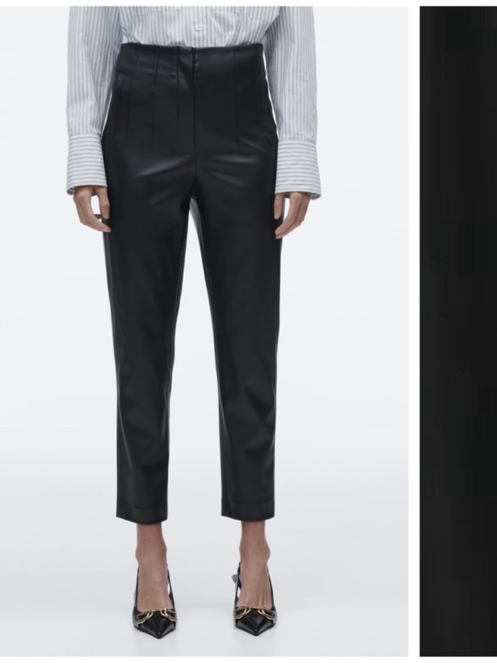 Zara Black Faux Leather Cropped Trousers